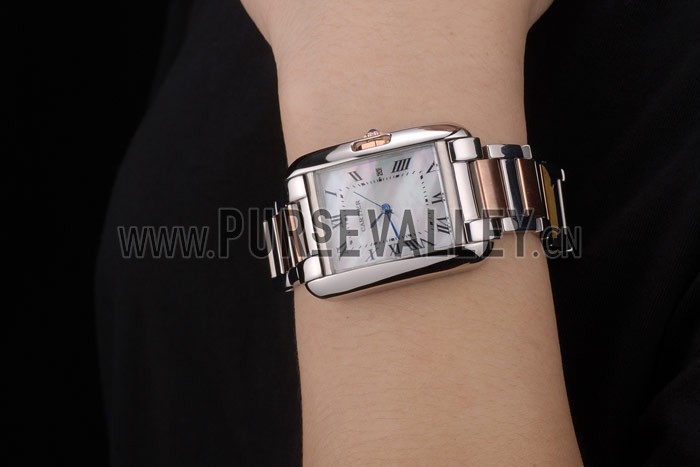 Cartier Tank Anglaise 30mm White Dial Stainless Steel Case Two Tone Bracelet