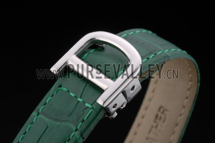 Cartier Tank Anglaise White Tiger Dial Diamonds Steel Case Green Leather Bracelet