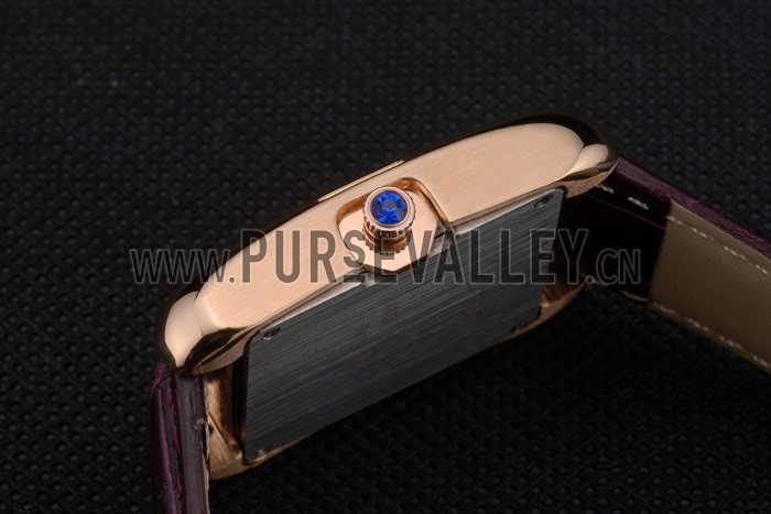Cartier Tank Anglaise 30mm White Dial Gold Case Purple Leather Bracelet