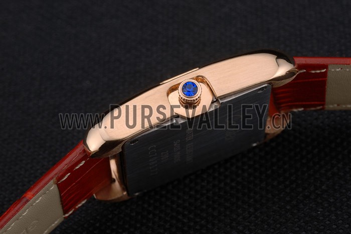 Cartier Tank Anglaise 30mm White Dial Gold Case Red Leather Bracelet