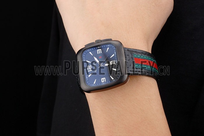 Gucci Black Leather Strap Black Ceramic Bezel Black Dial 80220