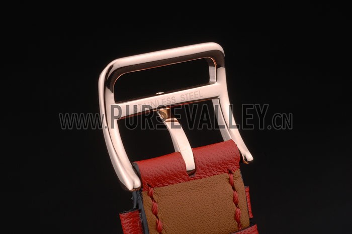 Hermes Heure H Rose Gold Bezel Red Leather Strap White Dial 80233