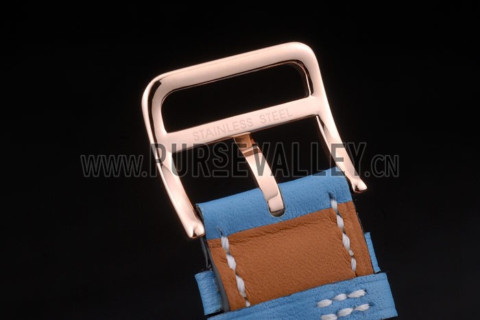 Hermes Heure H Rose Gold Diamond Encrusted Bezel Blue Leather Strap White Dial 80238