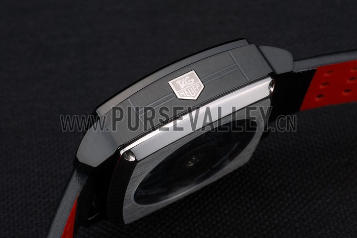 Tag Heuer Monaco Black-Red Perforated Leather Strap Black Dial 80309