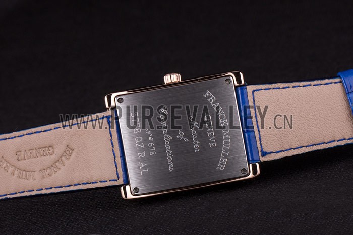 Franck Muller Infinity Diamond Encrusted Rose Gold Bezel Blue Croco Bracelet 80277