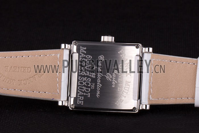 Franck Muller Master Square Diamond Encrusted Stainless Steel Bezel White Croco Bracelet 80284