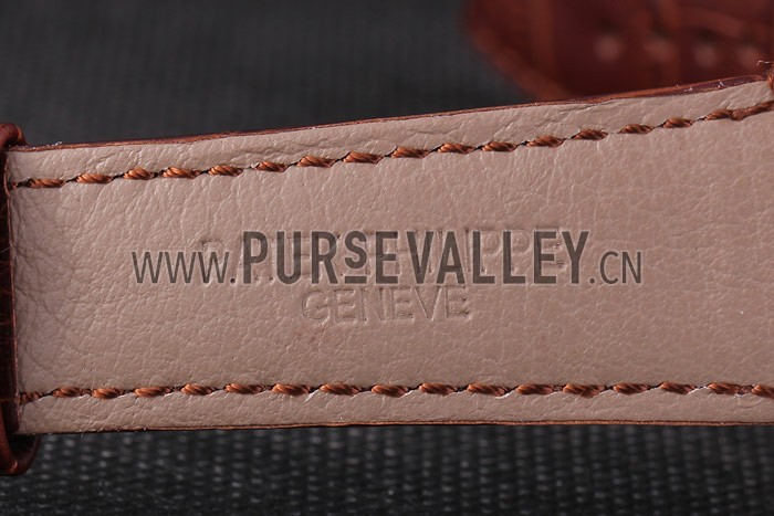 Patek Philipe Calatrava Roze Gold Ribbed Bezel Brown Leather Bracelet 801434