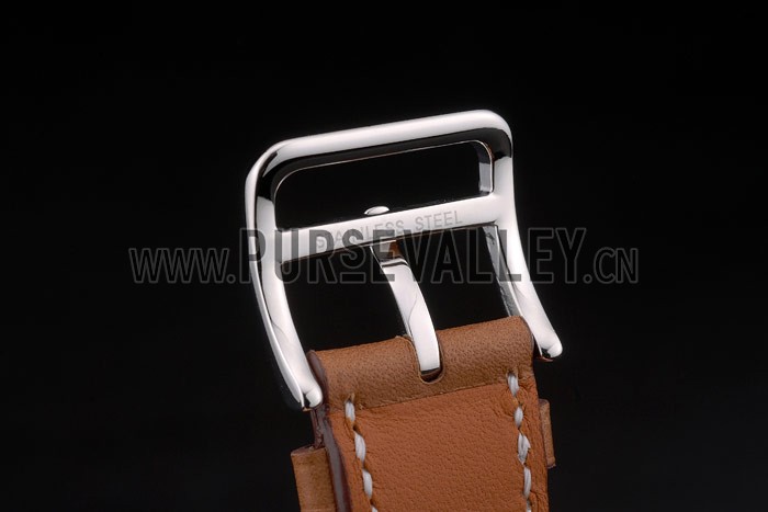 Hermes Heure H Stainless Steel Polished Bezel Tan Leather Strap White Dial 80230