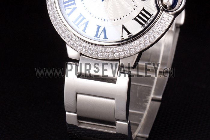 Cartier Ballon Bleu 44mm White Dial Diamonds Stainless Steel Case And Bracelet