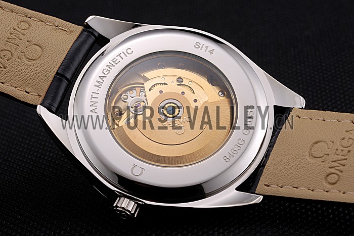 Omega Tresor Master Co-Axial Black Dial Stainless Steel Case Black Leather Strap