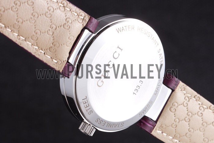 Gucci Interlocking Silver Bezel with Purple Leather Band 621516