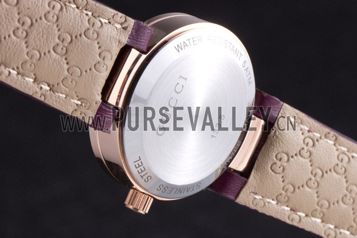 Gucci Interlocking Rose Gold Bezel with Purple Leather Band 621517