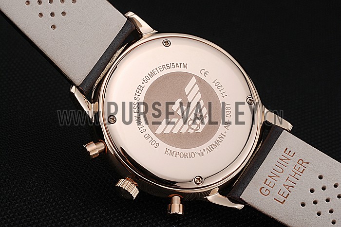 Emporio Armani Classic Chronograph Black Dial Rose Gold Case Black Leather Bracelet 622333