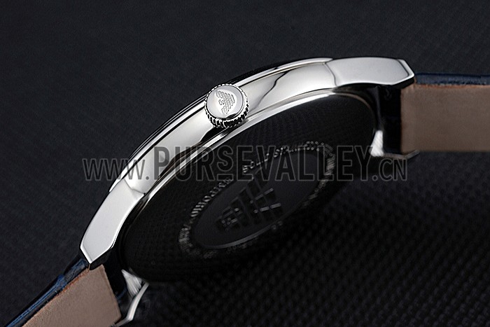 Emporio Armani Classic Dark Blue Dial Silver Case Dark Blue Leather Bracelet 622335