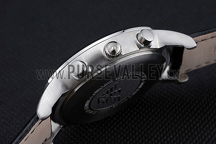 Emporio Armani Classic Chronograph Silver Dial Black Leather Bracelet 622339