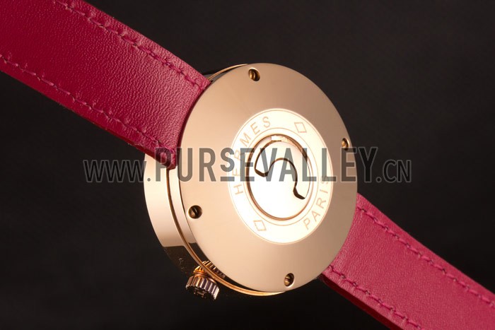 Hermes Classic MOP Dial Magenta Leather Bracelet 801388