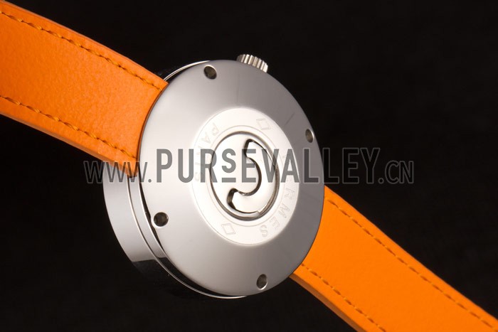 Hermes Classic MOP Dial Orange Leather Bracelet 801390