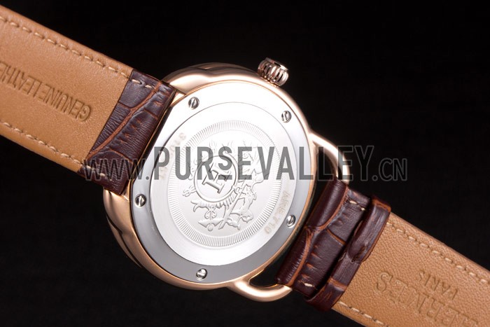 Hermes Classic Croco Leather Strap Silver Dial 801395