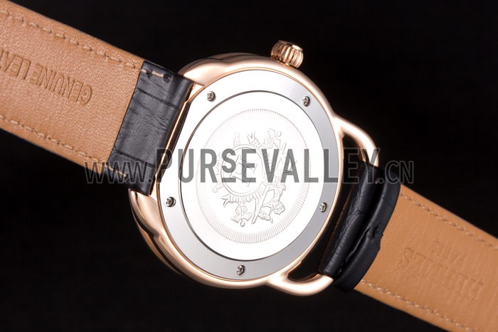 Hermes Classic Croco Leather Strap Black Dial 801397