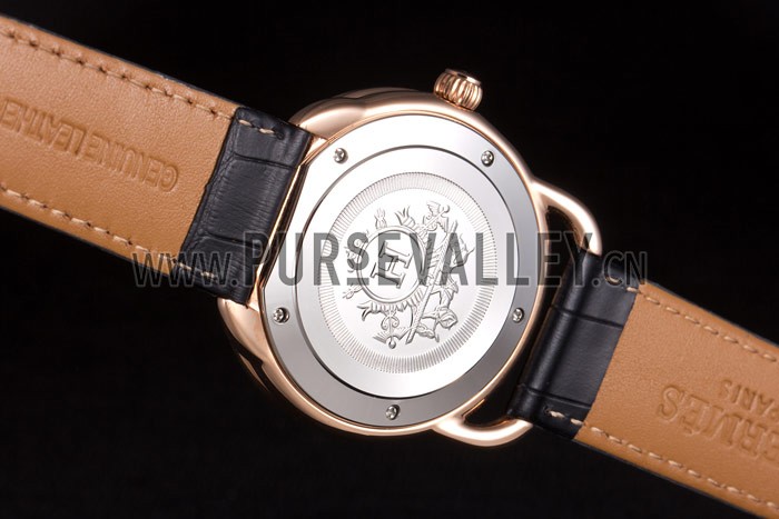 Hermes Classic Croco Leather Strap Black Dial 801405