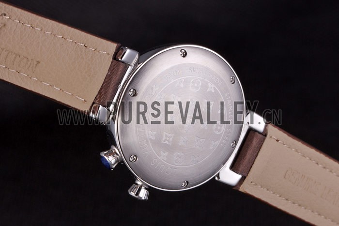 Louis Vuitton Tambour Brown Leather Bracelet White Dial 801420
