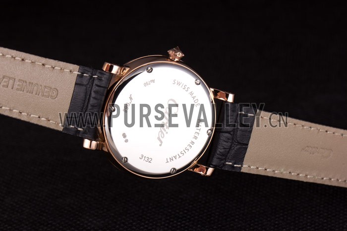 Cartier Moonphase Rose Gold Watch with Black Leather Band ct251 621370