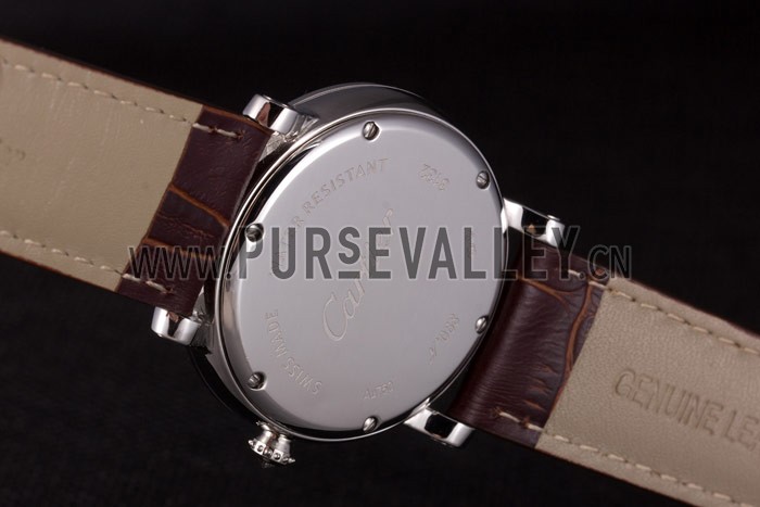 Cartier Moonphase Silver Watch with Brown Leather Band ct256 621375