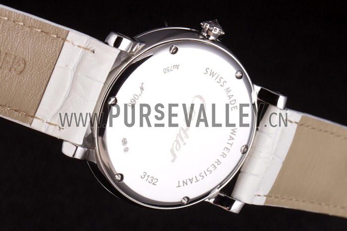 Cartier Moonphase Silver Watch with White Leather Band ct257 621376