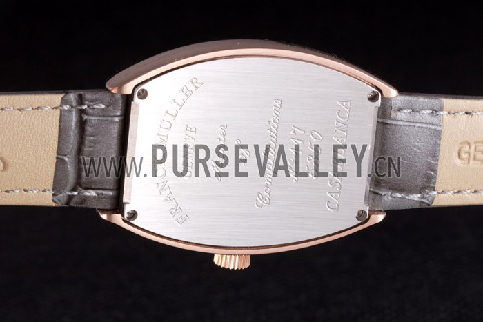 Franck Muller Heart Diamond Gold Bezel Grey Leather Band 621591