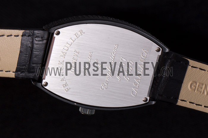 Franck Muller Heart Diamond Silver Bezel Black Leather Band 621595