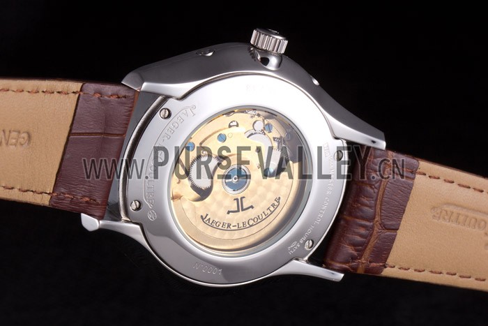 Jaeger Lecoultre Master Chronograph Silver Bezel Brown Leather Band 621612