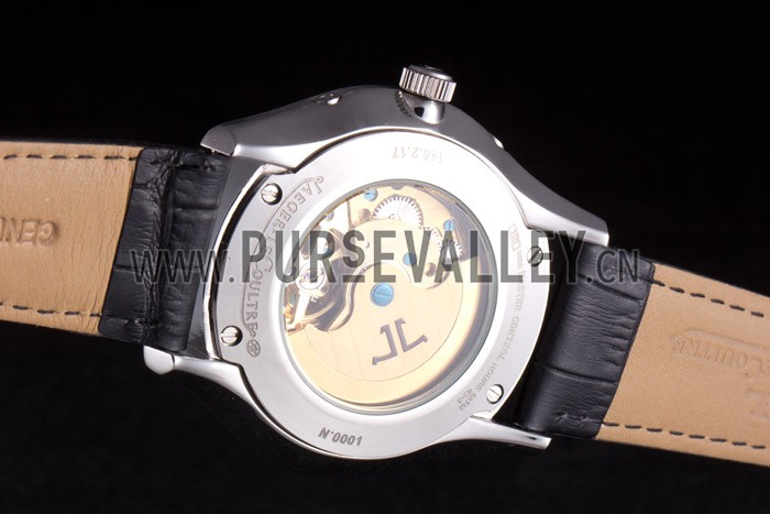 Jaeger Lecoultre Master Silver Bezel Black Leather Band 621615