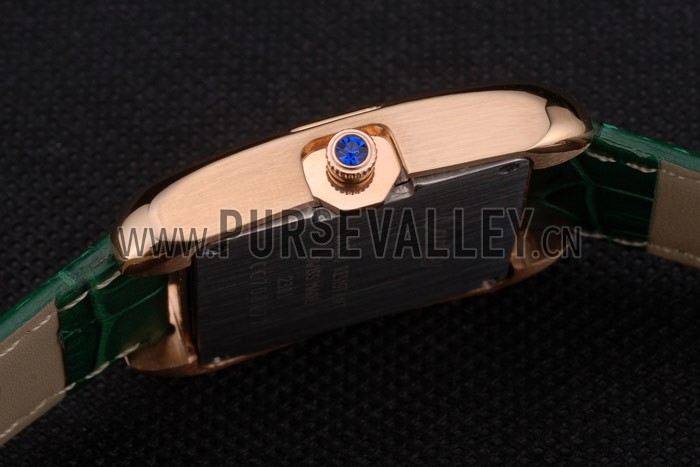 Cartier Tank Anglaise 30mm White Dial Gold Case Green Leather Bracelet