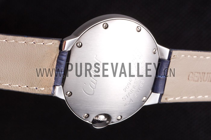 Cartier Ballon Bleu Silver Bezel with Dark Blue Dial and Dark Blue Leather Band 621555