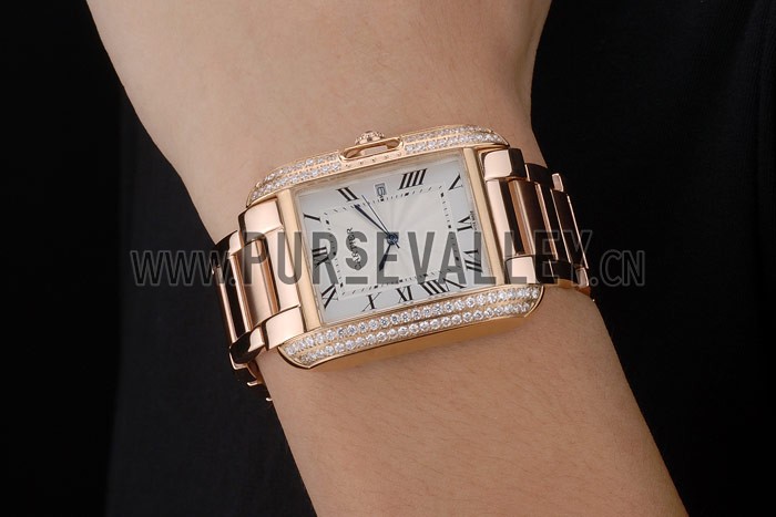 Cartier Tank Anglaise 36mm White Dial Diamonds Rose Gold Case Rose Gold Bracelet