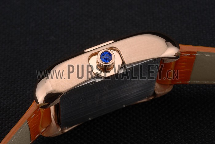 Cartier Tank Anglaise 36mm White Dial Gold Case Orange Leather Bracelet