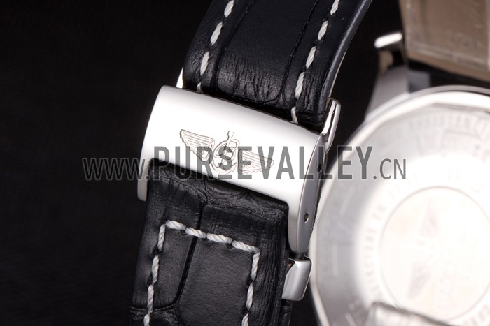 Breitling Transocean White Dial Black Leather Strap Rose Gold Bezel 98205