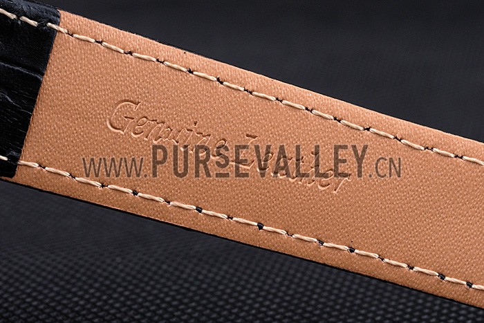 Cartier Rotonde Blue Crown Black Leather Bracelet 621975