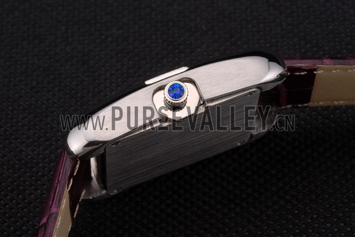 Cartier Tank Anglaise 30mm White Dial Stainless Steel Case Purple Leather Bracelet