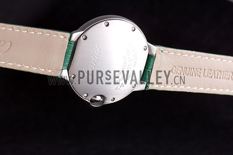 Cartier Ballon Bleu Silver Bezel with Green Dial and Green Leather Band 621553