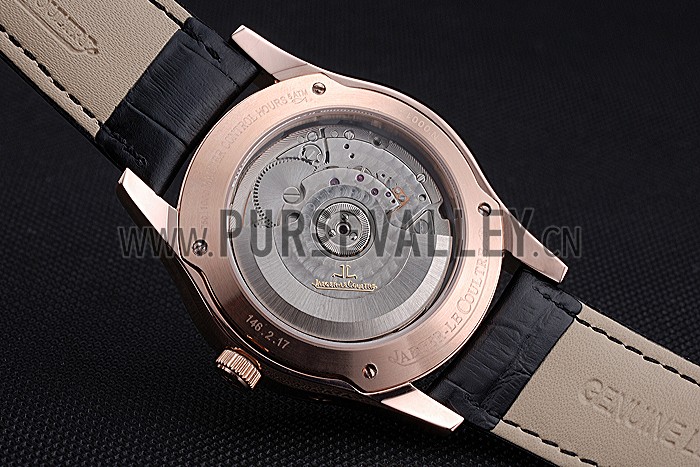 Jaeger LeCoultre Master Black Dial Black Leather Band Stainless Steel Bezel 622081