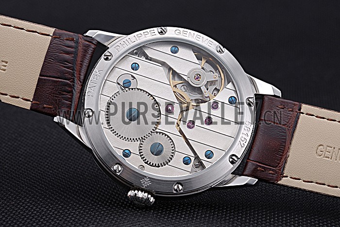 Patek Philippe Geneve Two Dial Gray Dial Stainless Steel Bezel Brown Leather Band 622147