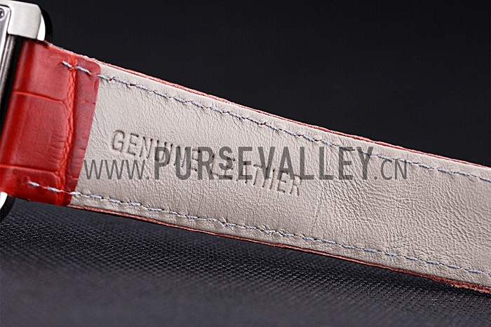 Cartier Tank MC Stainless Steel Diamond Case White Dial Red Leather Strap 622173