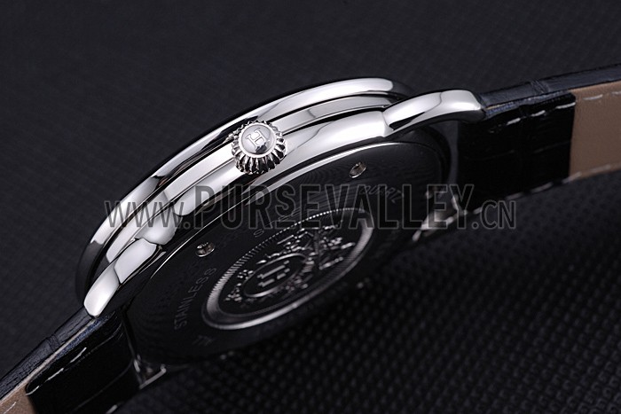 Hermes Classic Croco Leather Strap Silver Dial 801400