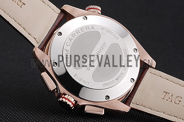 Tag Heuer Carrera Rose Gold Case White Dial Brown Leather Strap 98244