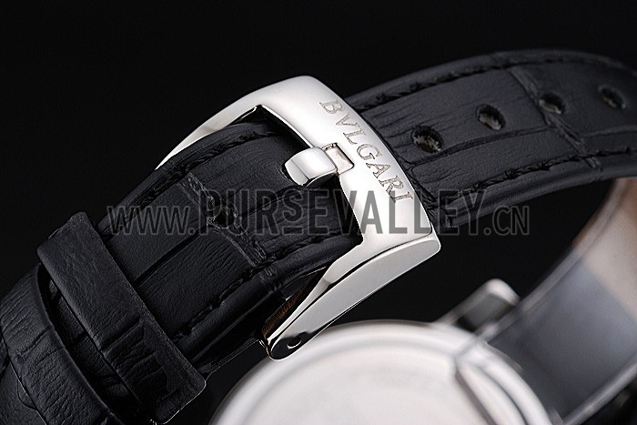 Bvlgari Black Dial Stainless Steel Case Black Leather Bracelet 622431