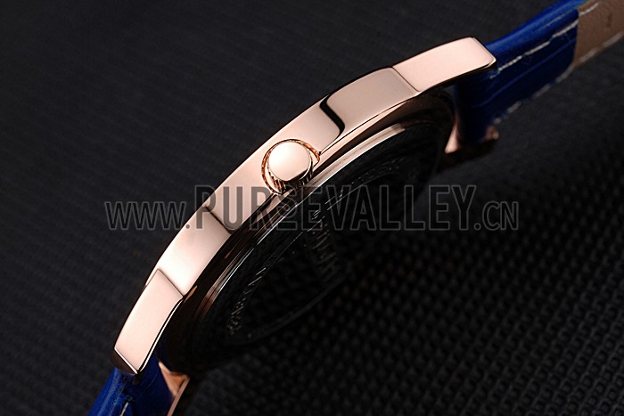 Bvlgari White Dial Diamond Case Blue Leather Bracelet 622438