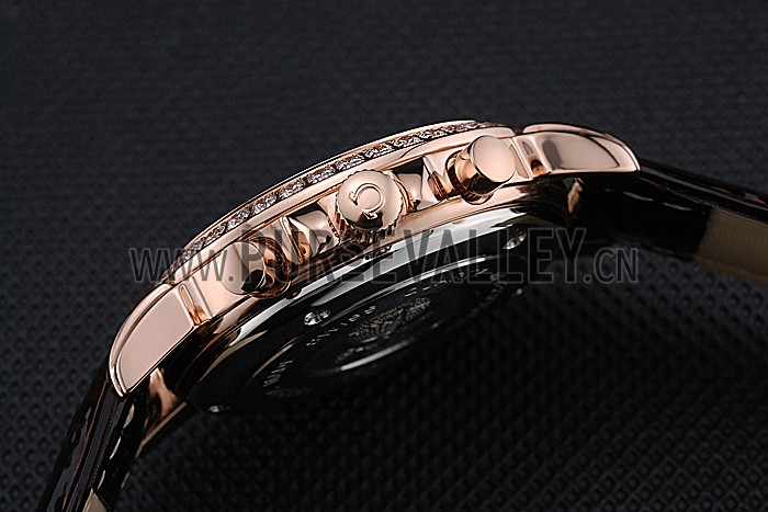 Omega De Ville Chronograph Brown Dial Gold Diamond Case Brown Leather Bracelet 622457