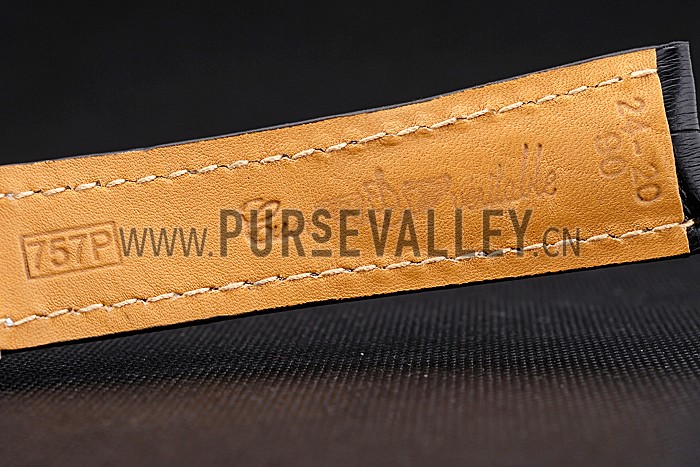 Breitling Black Leather White Stitching Bracelet 622482