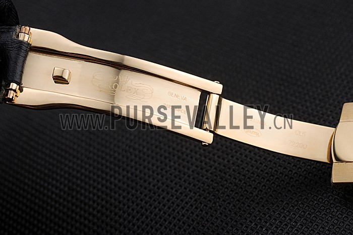 Rolex Black Leather with Gold Clasp Bracelet 622496